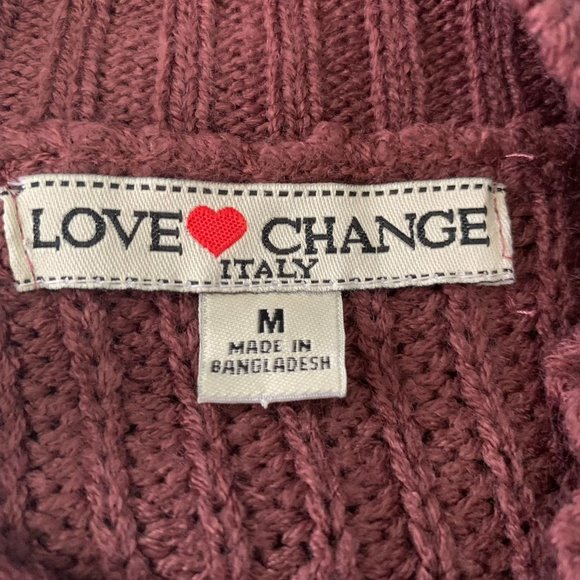 Love Change Mock Neck Sweater Dress M Maroon Knit Long Sleeve Metallic Stripe - Picture 6 of 6